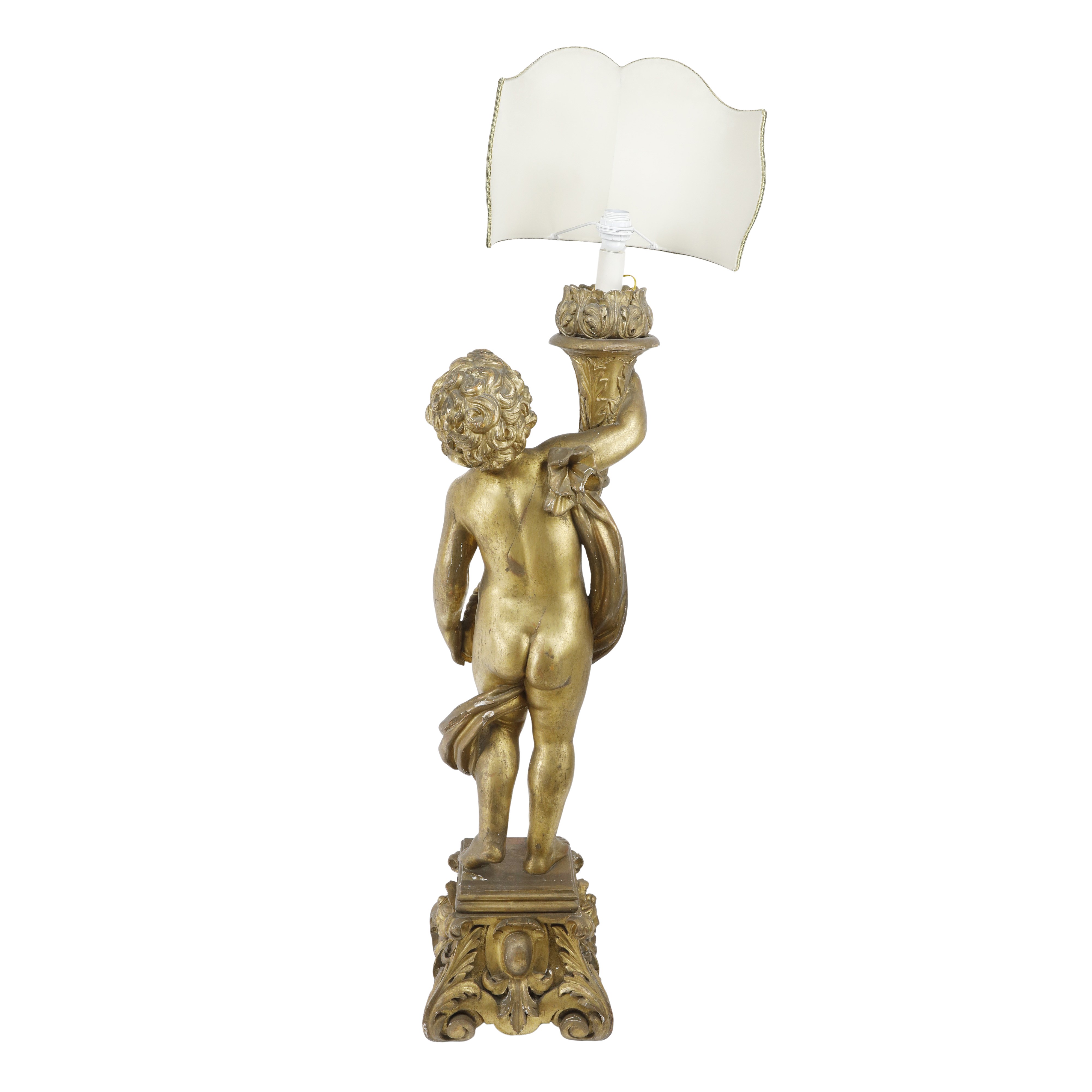 Grande scultura lignea raffigurante Putto - XIX secolo