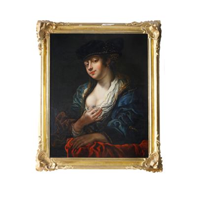 Ritratto di giovane donna con cappello, olio su tela