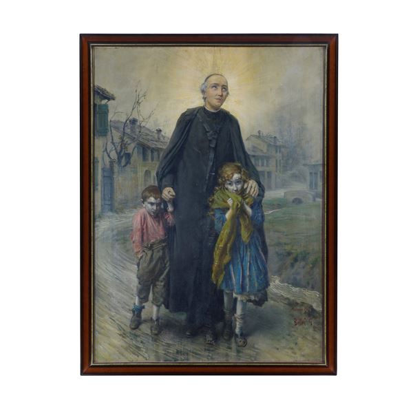 Gaetano Bellei - Dipinto Don Bosco e orfanelli