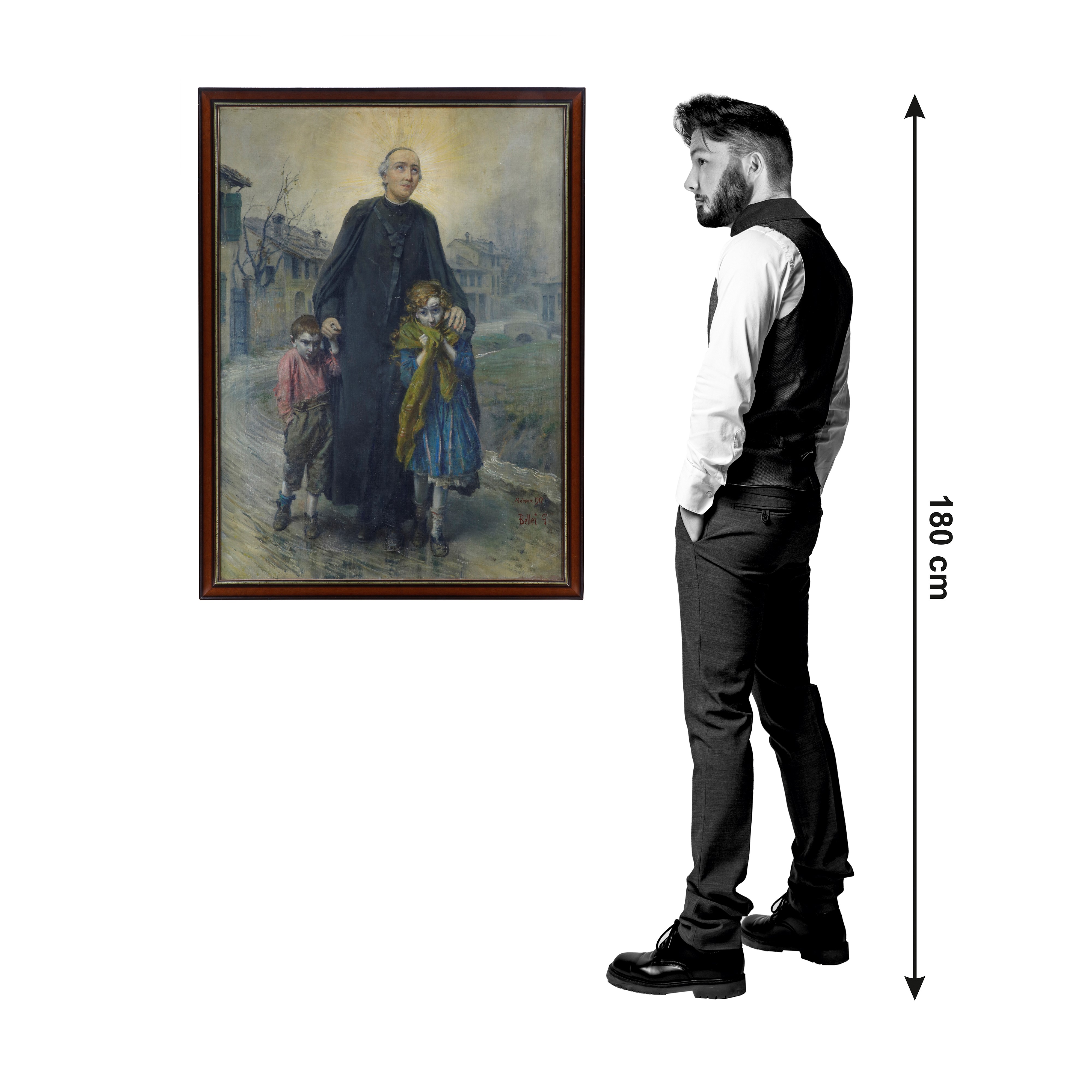 Gaetano Bellei - Don Bosco e orfanelli, 1917, olio su tela