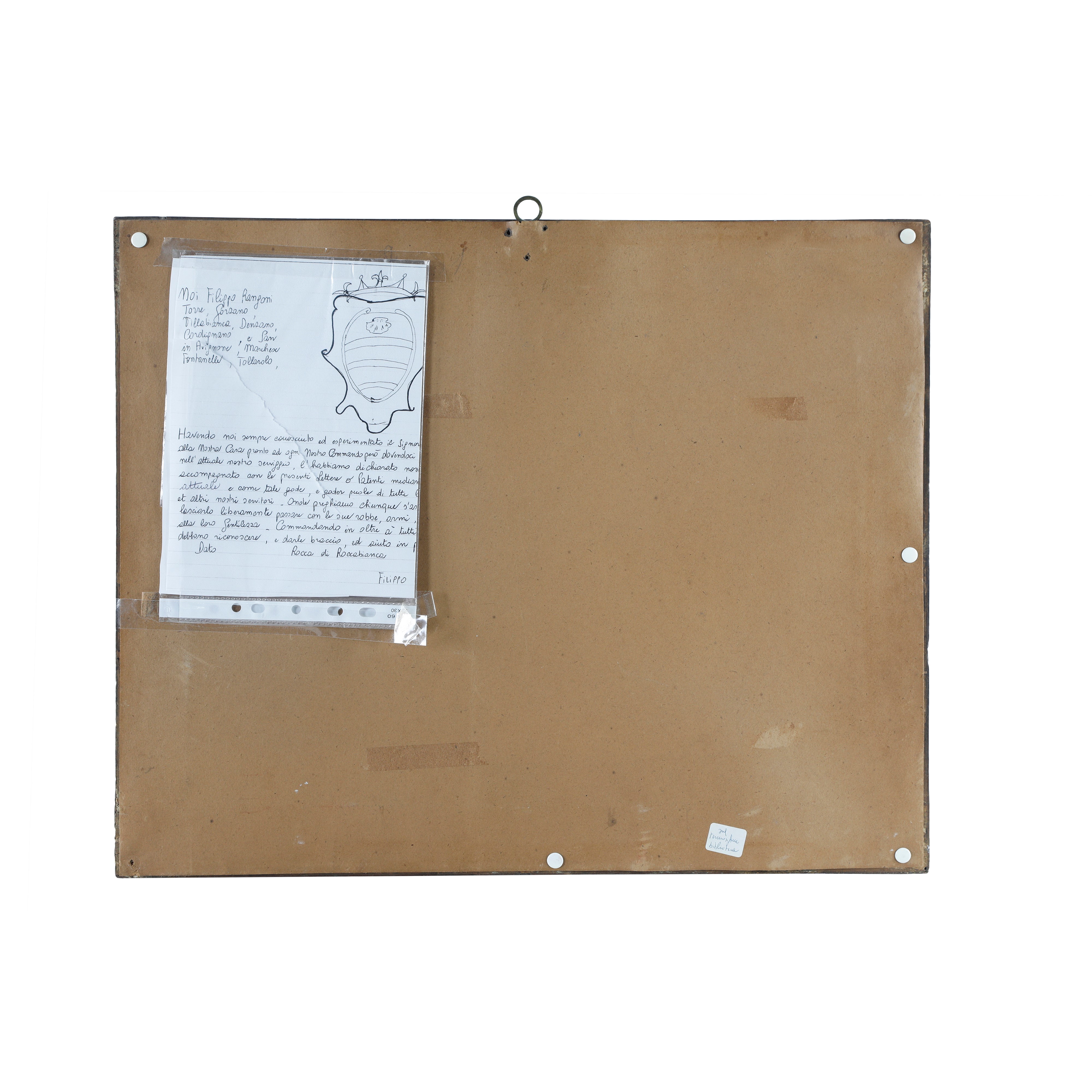 Documento con stemma araldico famiglia Rangoni