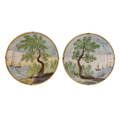 Coppia di piatti in ceramica Castelli, Fine XIX secolo