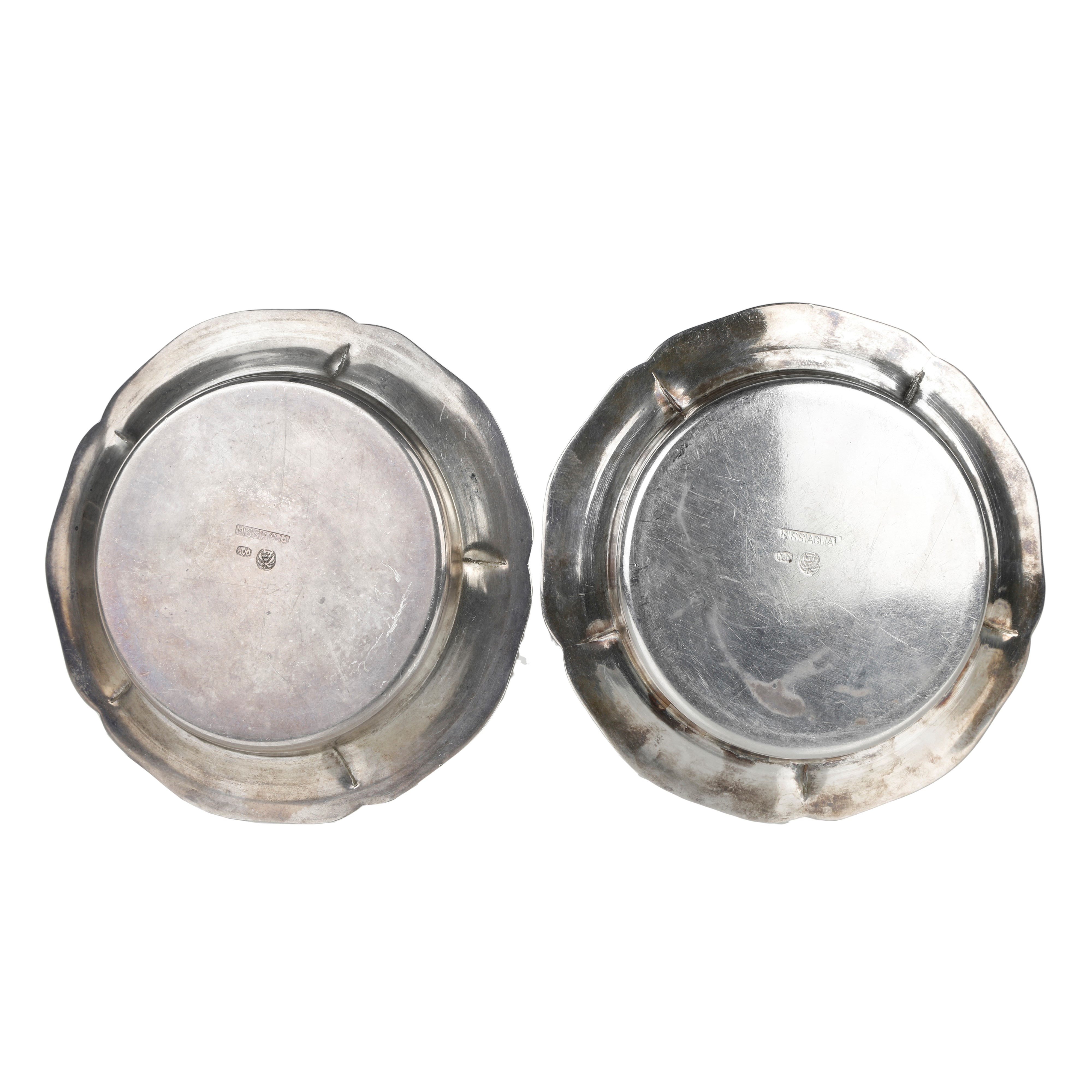 Coppia di piattini in argento 800, Missiaglia