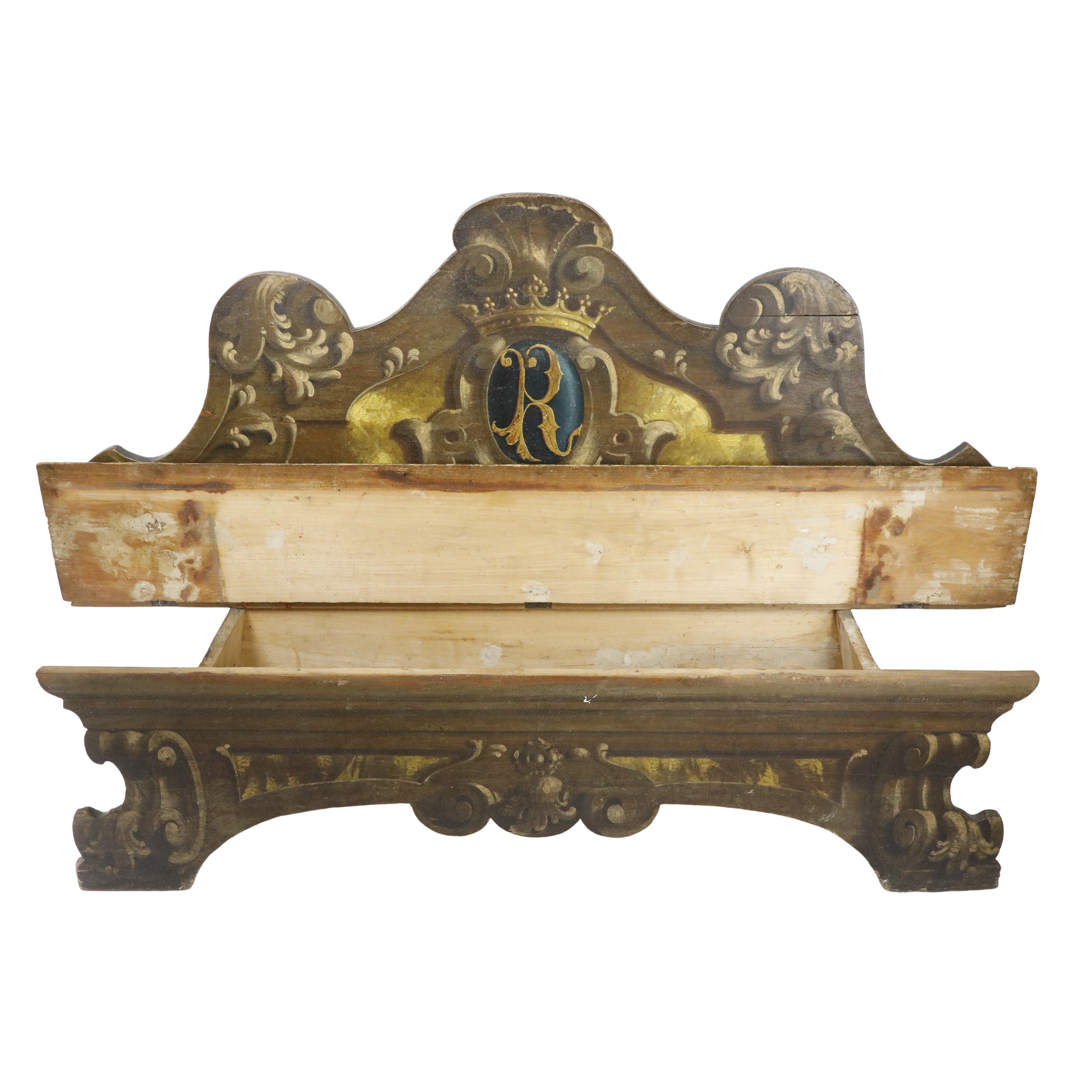 Coppia panche dipinte Marche, fine XVIII inizi XIX secolo.