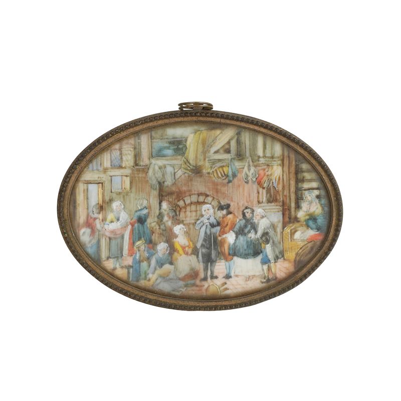 Miniatura su carta, scena animata, ovaliforme, XIX secolo