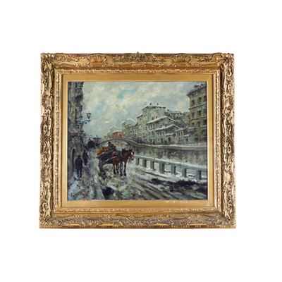 Il naviglio (veduta della vecchia Milano), olio su tela