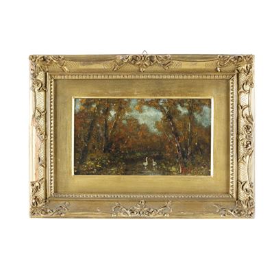Bosco con stagno, olio su tela