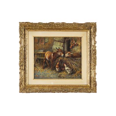 Interno di stalla, olio su cartone