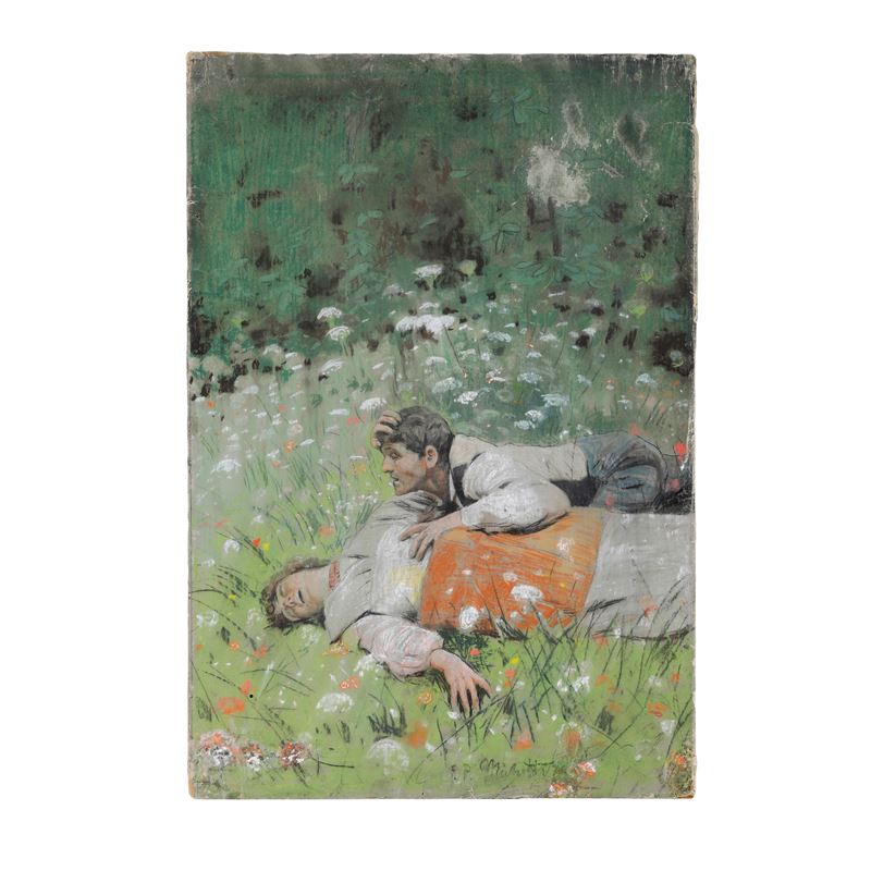 Francesco Paolo Michetti - Pastorelli innamorati, pastello su carta