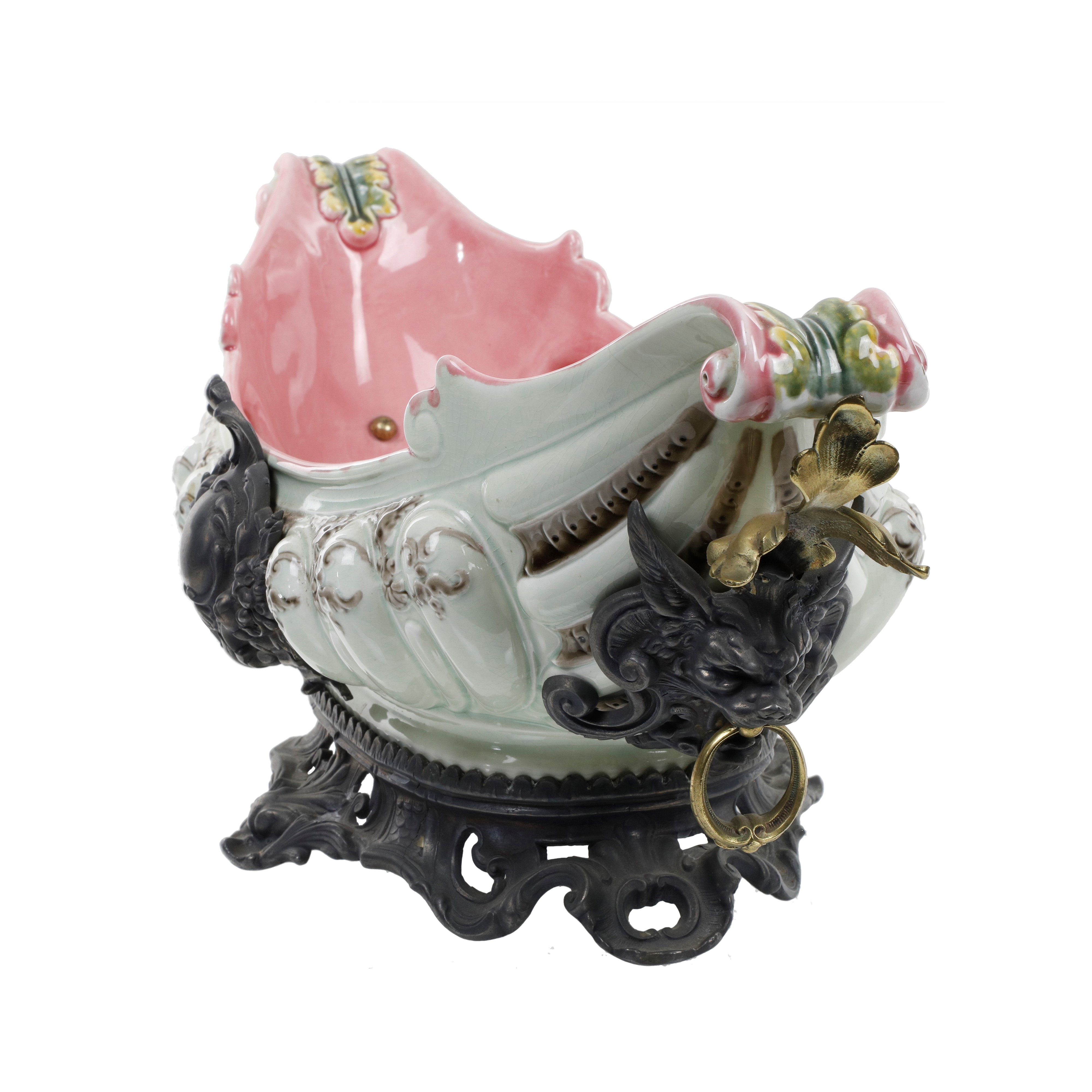 Centrotavola in ceramica e bronzo, Francia, seconda metà XIX secolo