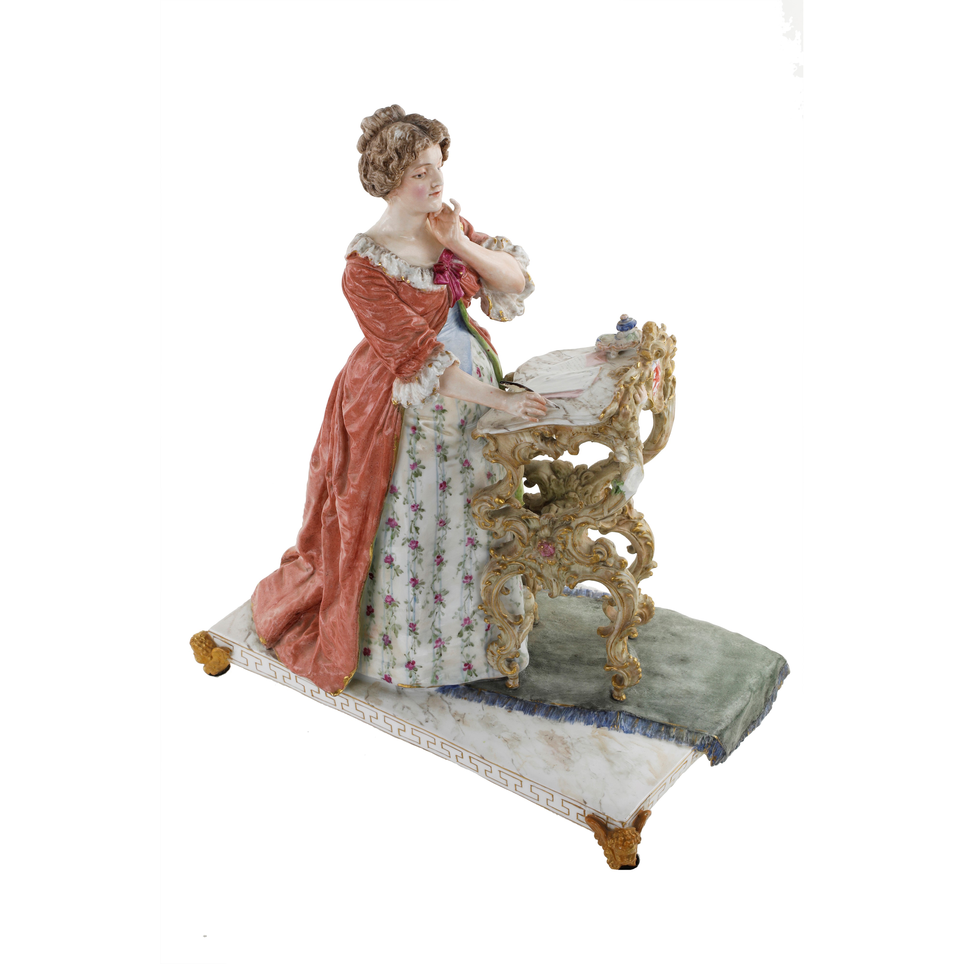 Scultura in porcellana, Donna che legge - Germania, Fine XIX secolo