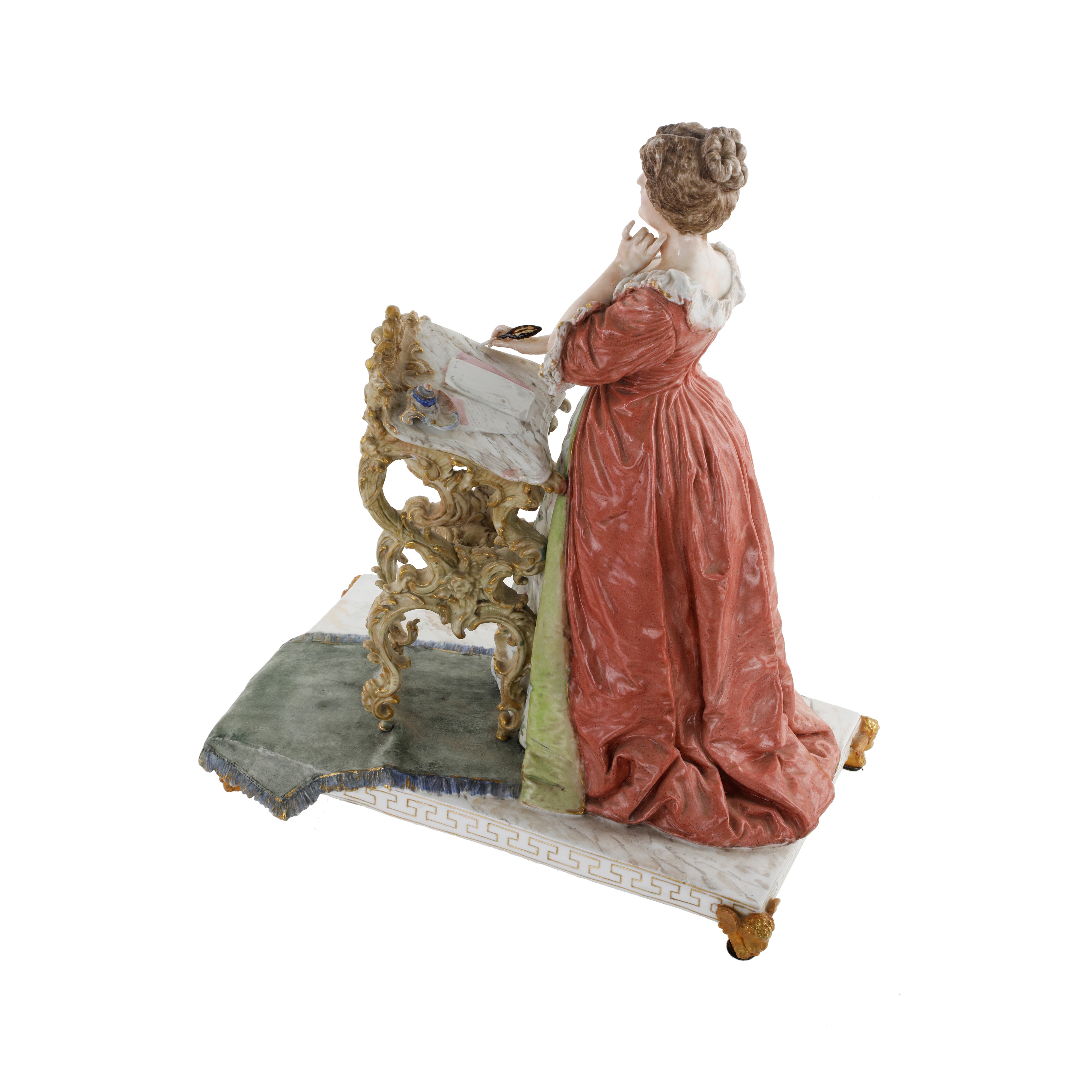 Scultura in porcellana, Donna che legge - Germania, Fine XIX secolo
