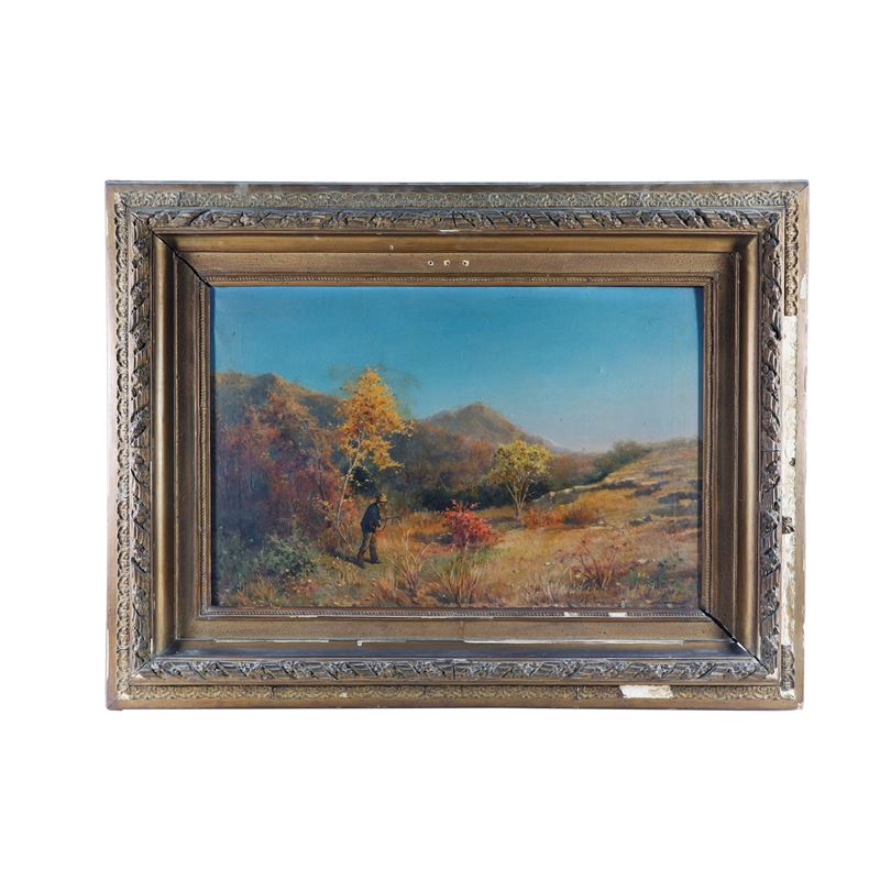 Alfonso Simonetti - Paesaggio con cacciatore, olio su tela