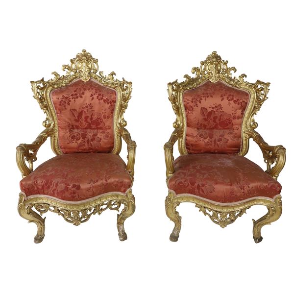 Coppia di Poltrone intagliate e dorate - Napoli