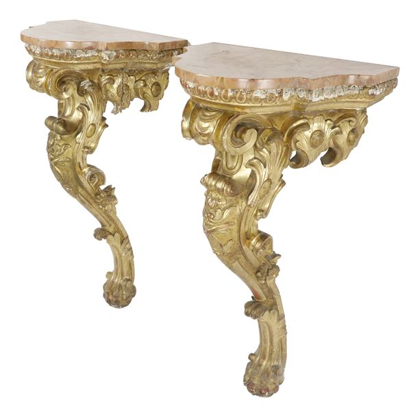 Coppia di consolle dorate Luigi XIV - Napoli - Inizi XVIII secolo