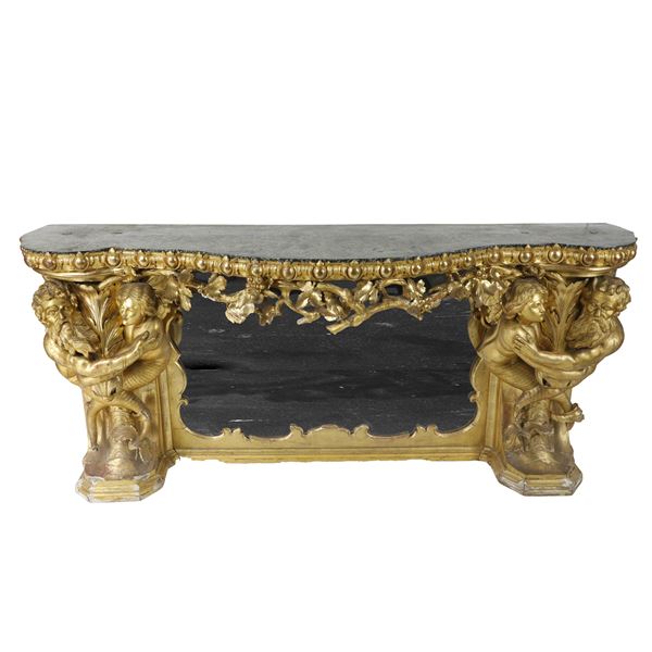 Importante Consolle in Legno Intagliato e Dorato - Napoli