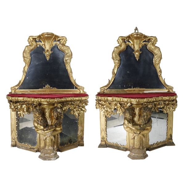 Importante coppia di consolle con specchiere - Napoli