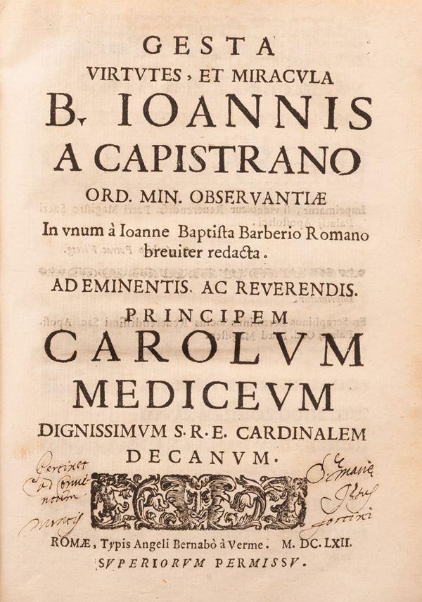 Gesta Virtutes, Et Miracula B. Ioannis A Capistrano (1662) - Asta Libri ...