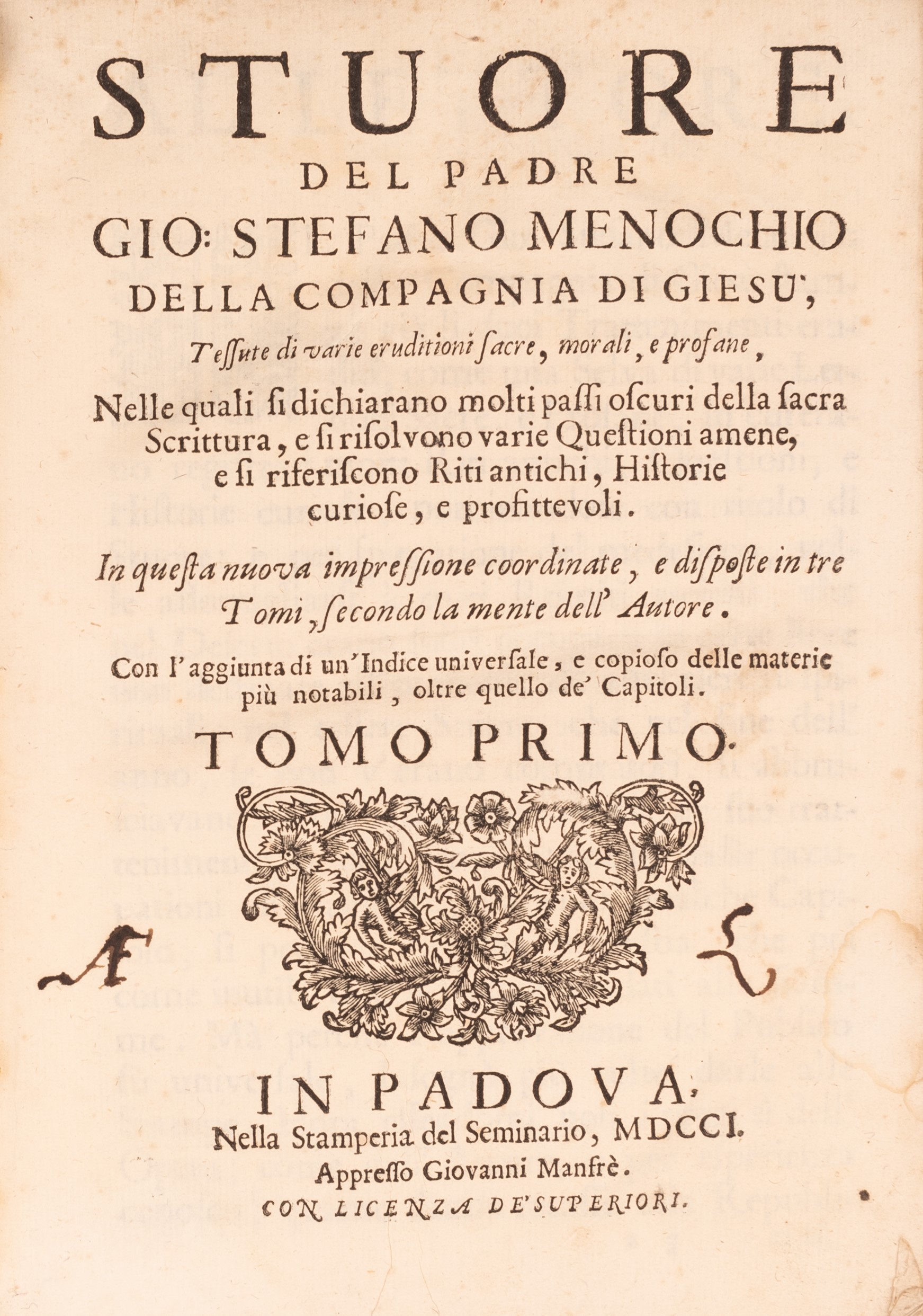 Trattenimenti Eruditi. Stuore del Padre Gio Stefano Menochio della Compagnia di Giesu