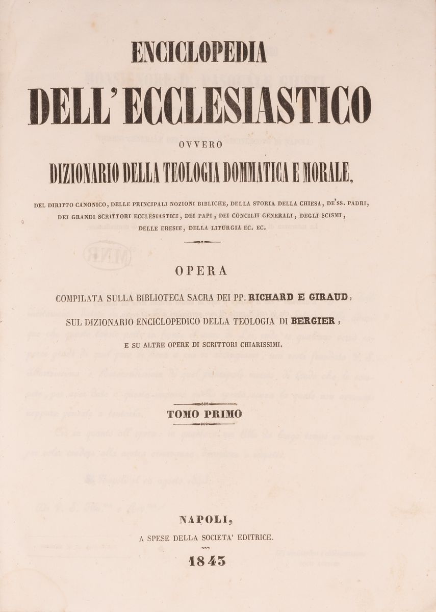 Enciclopedia Dell'ecclesiastico, Ovvero Dizionario della Teologia Dommatica e Morale, del Diritto...
