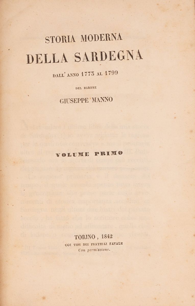 Storia Moderna della Sardegna Dall'anno 1773 al 1799