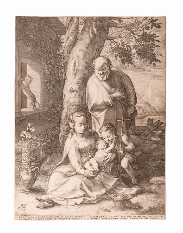Hendrick  Goltzius : LA VERGINE CON SAN GIOVANNI BATTISTA  (1593)  - Bulino - Auction Libri Antichi, Incisioni e Disegni - Gliubich Casa d'Aste