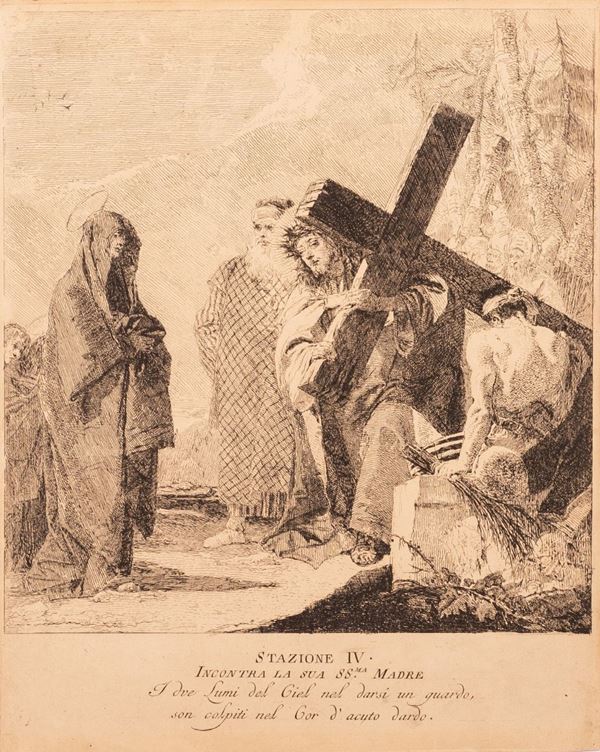 Giandomenico  Tiepolo : CRISTO RICEVE IL PESO DELLA CROCE  (1749)  - Acquaforte - Auction Libri Antichi, Incisioni e Disegni - Gliubich Casa d'Aste