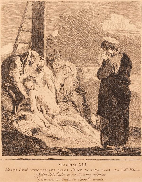 Giandomenico  Tiepolo : CRISTO DEPOSTO DALLA CROCE  (1749)  - Acquaforte - Auction Libri Antichi, Incisioni e Disegni - Gliubich Casa d'Aste
