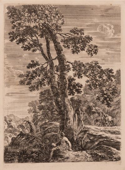Grande Paesaggio con Pescatore Sotto L'albero.