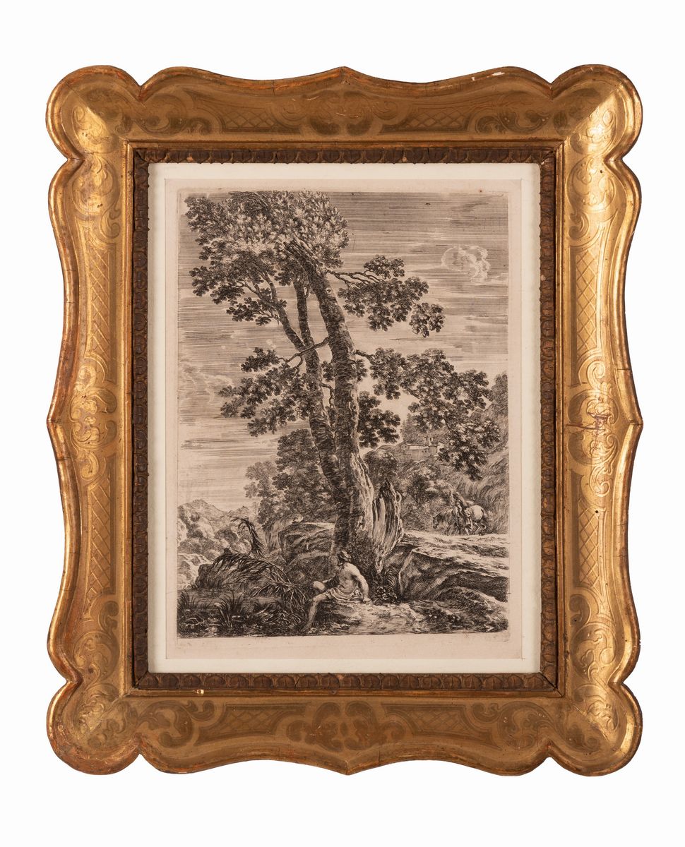 Stefano della Bella - Grande Paesaggio con Pescatore Sotto L'albero.