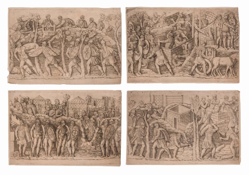 N. 4 Incisioni Raffiguranti Militari Antica Roma
