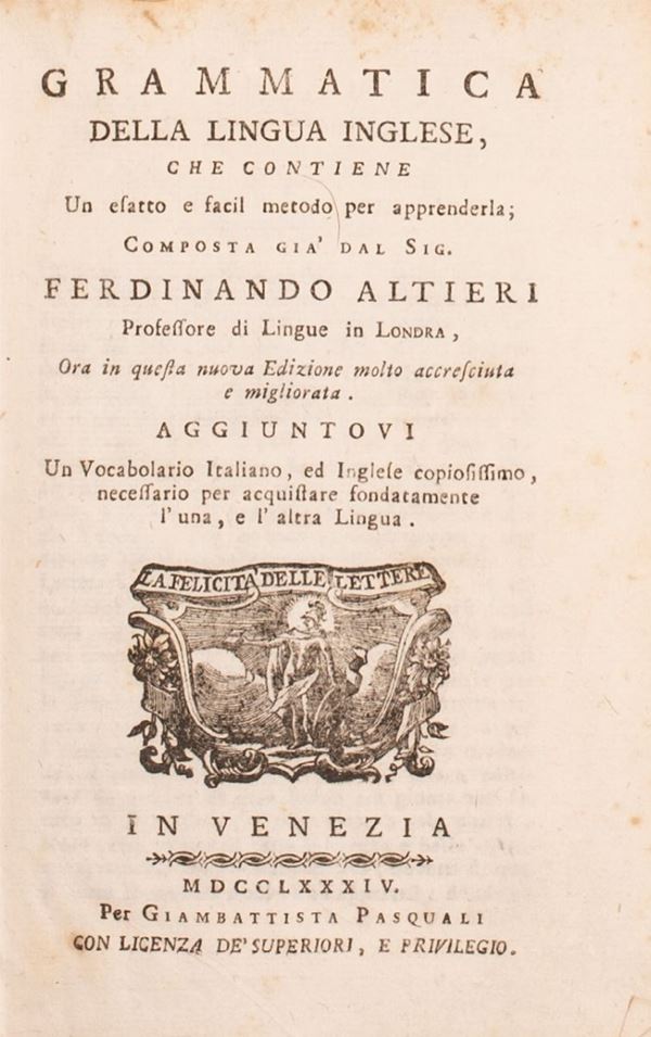 GRAMMATICA DELLA LINGUA INGLESE - Auction Libri Antichi, Incisioni e  Disegni - Gliubich Casa d'Aste