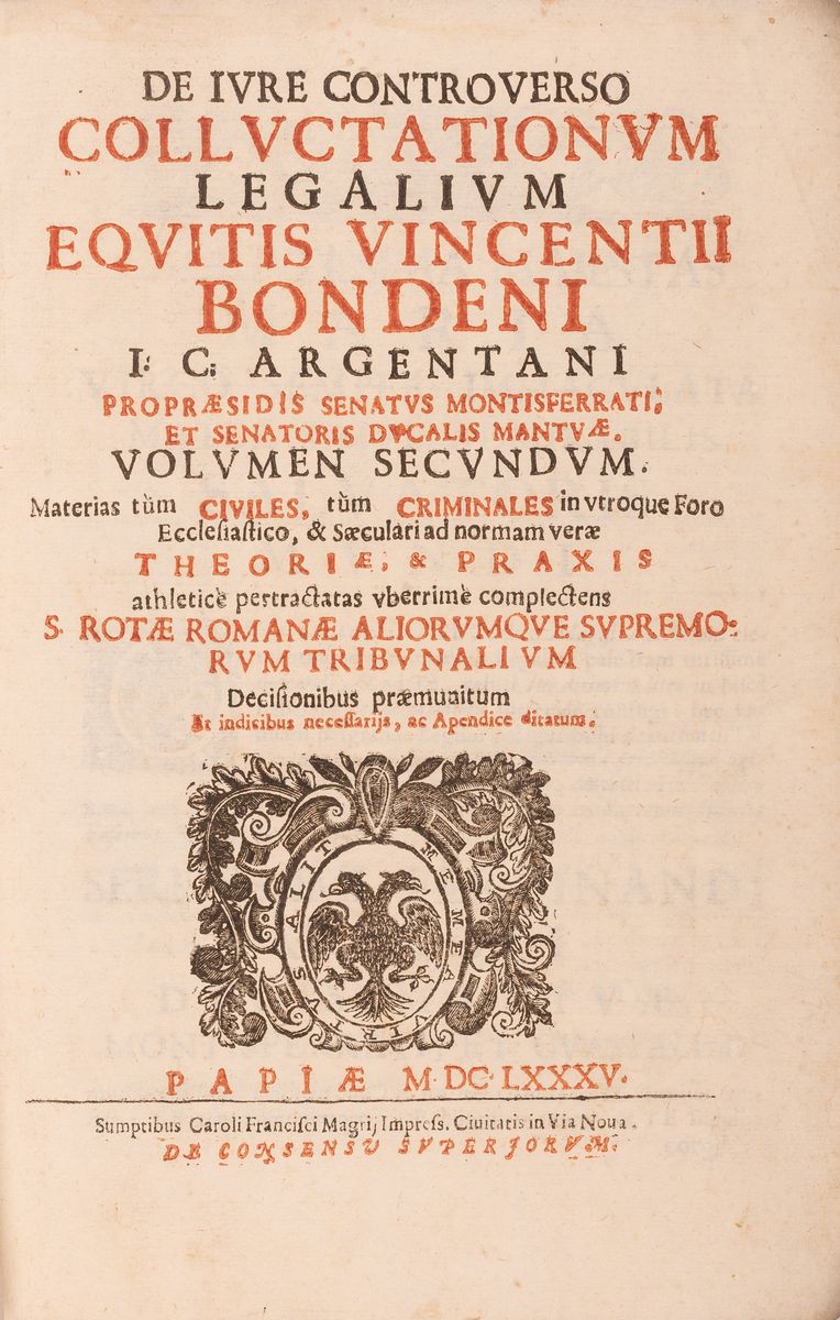 De Iure Controuerso Colluctationum Legalium Vincentii Bondeni I.C. Argentani ... Opus Nouissimum.