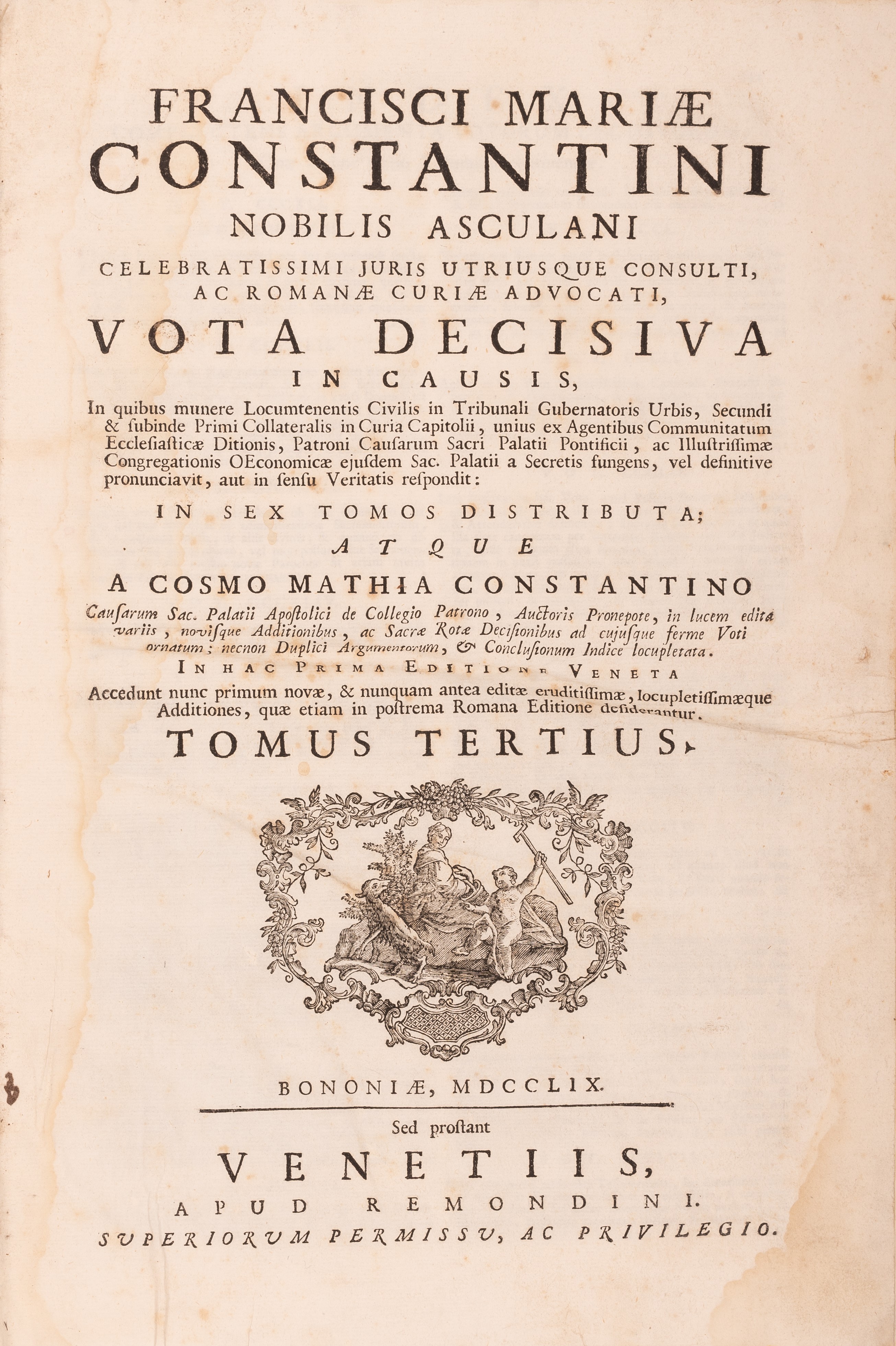 Francisci Mariae Constantini Nobilis Asculani Celebratissimi Juris Utriusque Consulti