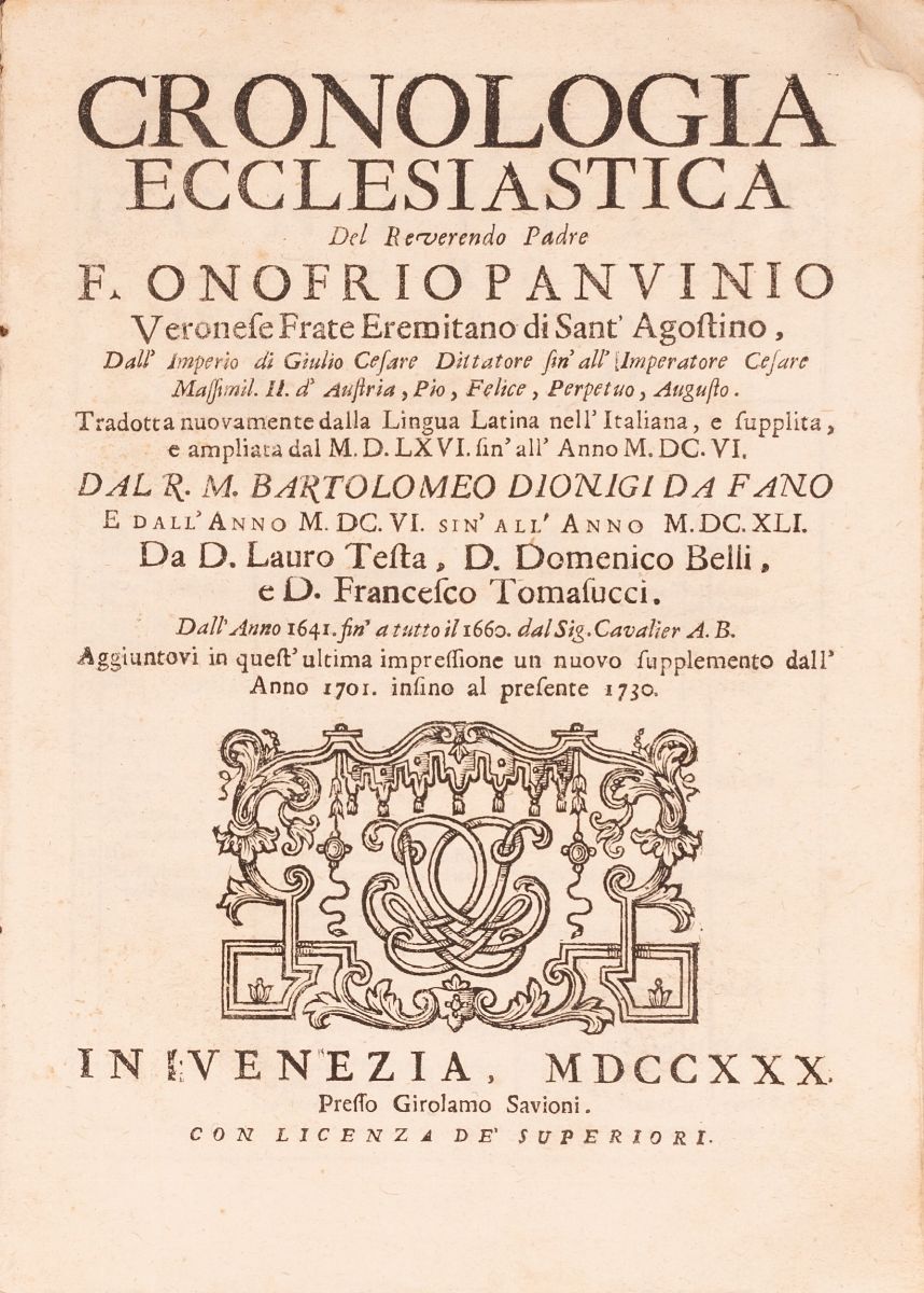 La Cronologia Ecclesiastica del Reverendo Padre F. Honofrio Panvinio