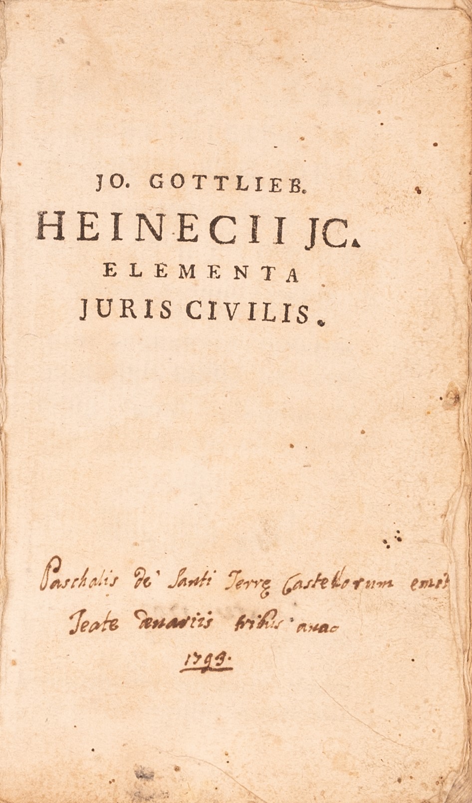 Elementa Juris Civilis Secundum Ordinem Institutionum. Venetiis: Ex Typographia Balleoniana, 1770...