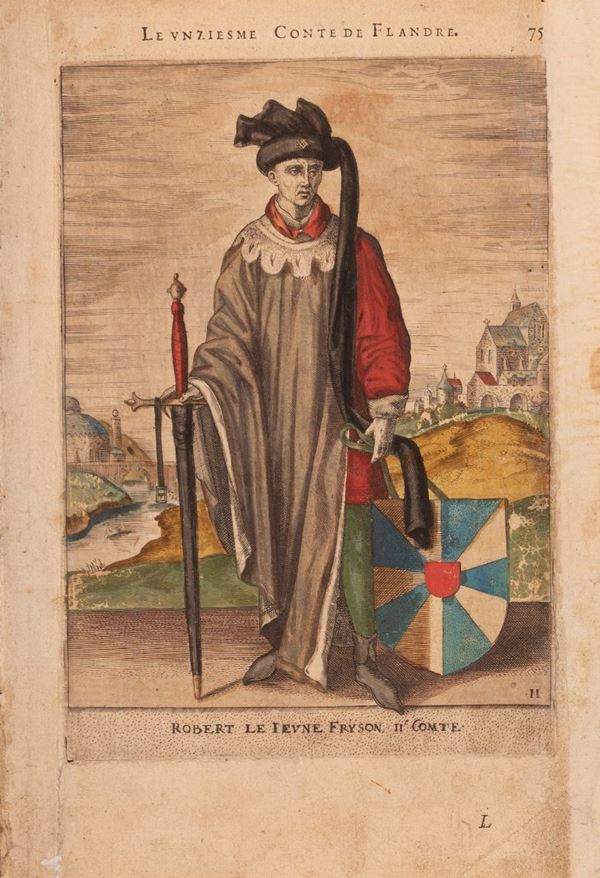 Blocco di 32 tavole calcografiche acquerellate in secondo tempo,  tratte da MARTIN, CORNELIS