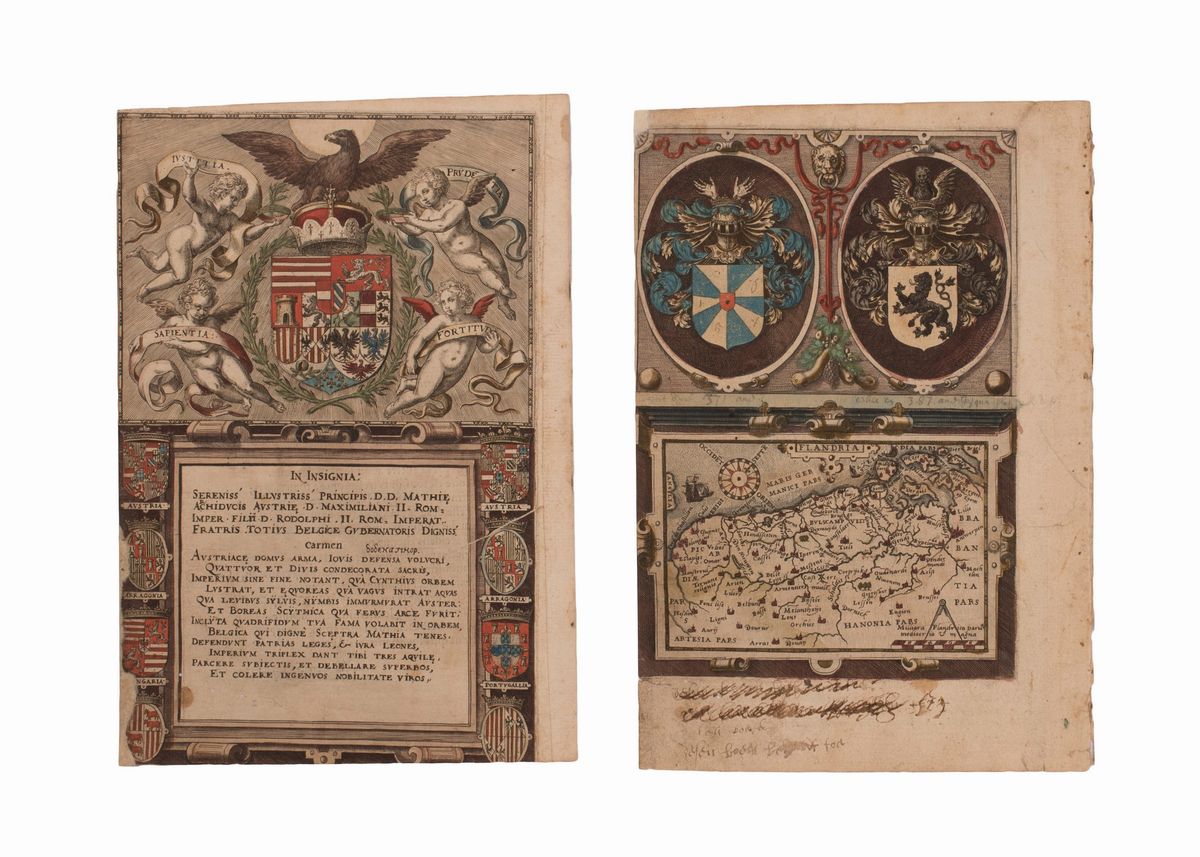 Blocco di 32 Tavole Calcografiche Acquerellate in Secondo Tempo, Tratte da Martin, Cornelis