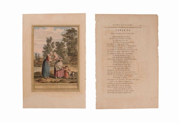 JB OUDRY FABLE LA FONTAINE LES FEMMES ET LE SECRET – GRAVURE ORIGINALE XVIIIÈME