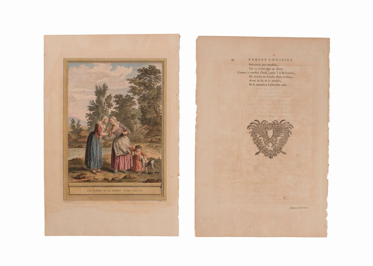 Jb Oudry Fable la Fontaine Les Femmes Et le Secret – Gravure Originale XVIIIème