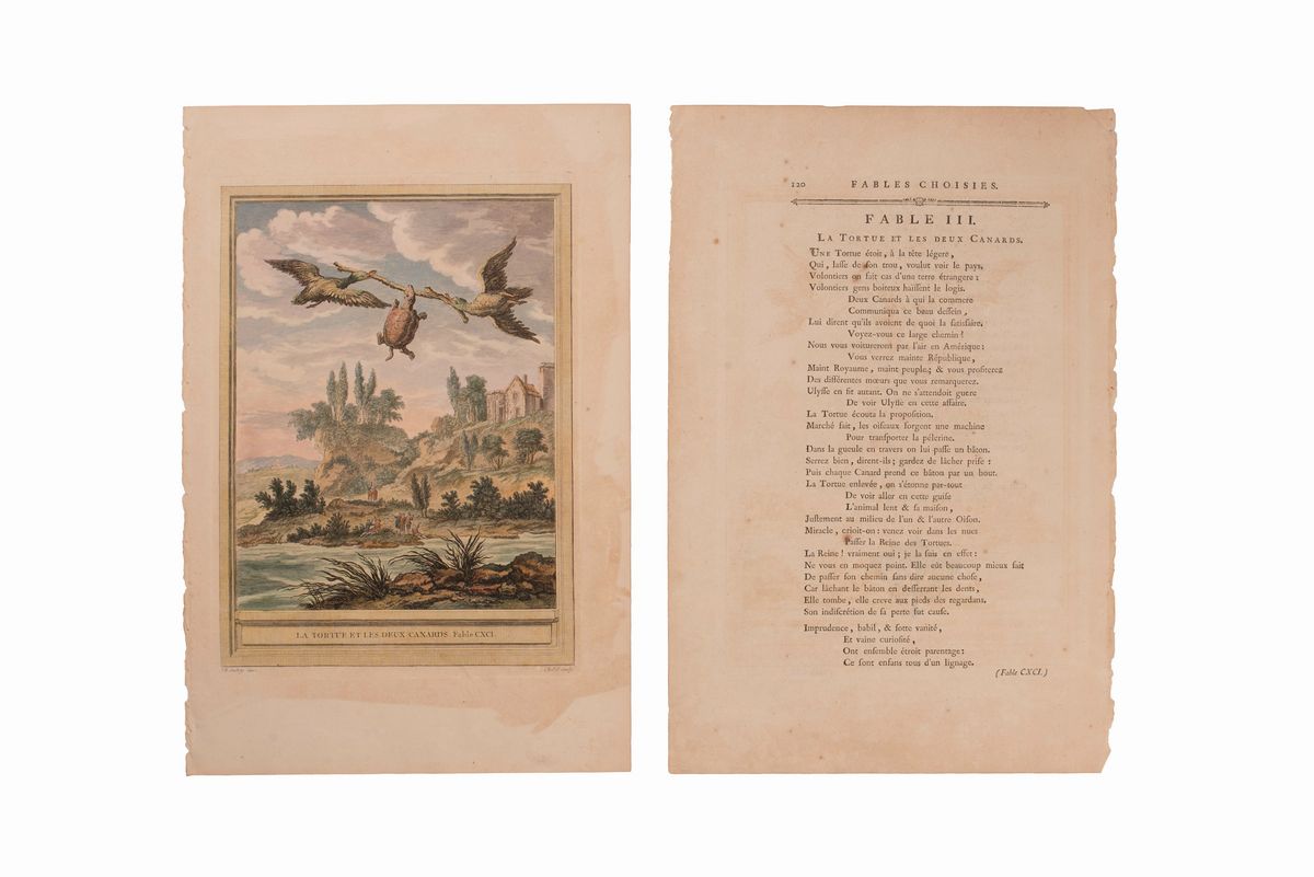 Jb Oudry Fable la Fontaine la Tortue Et Les Canards - Gravure Originale XVIIIème