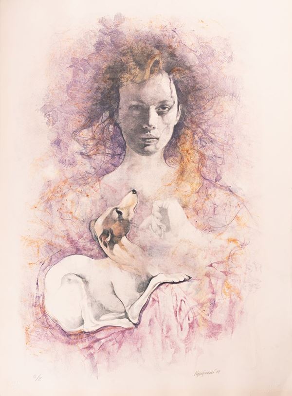Renzo Vespignani - Figura femminile con cane