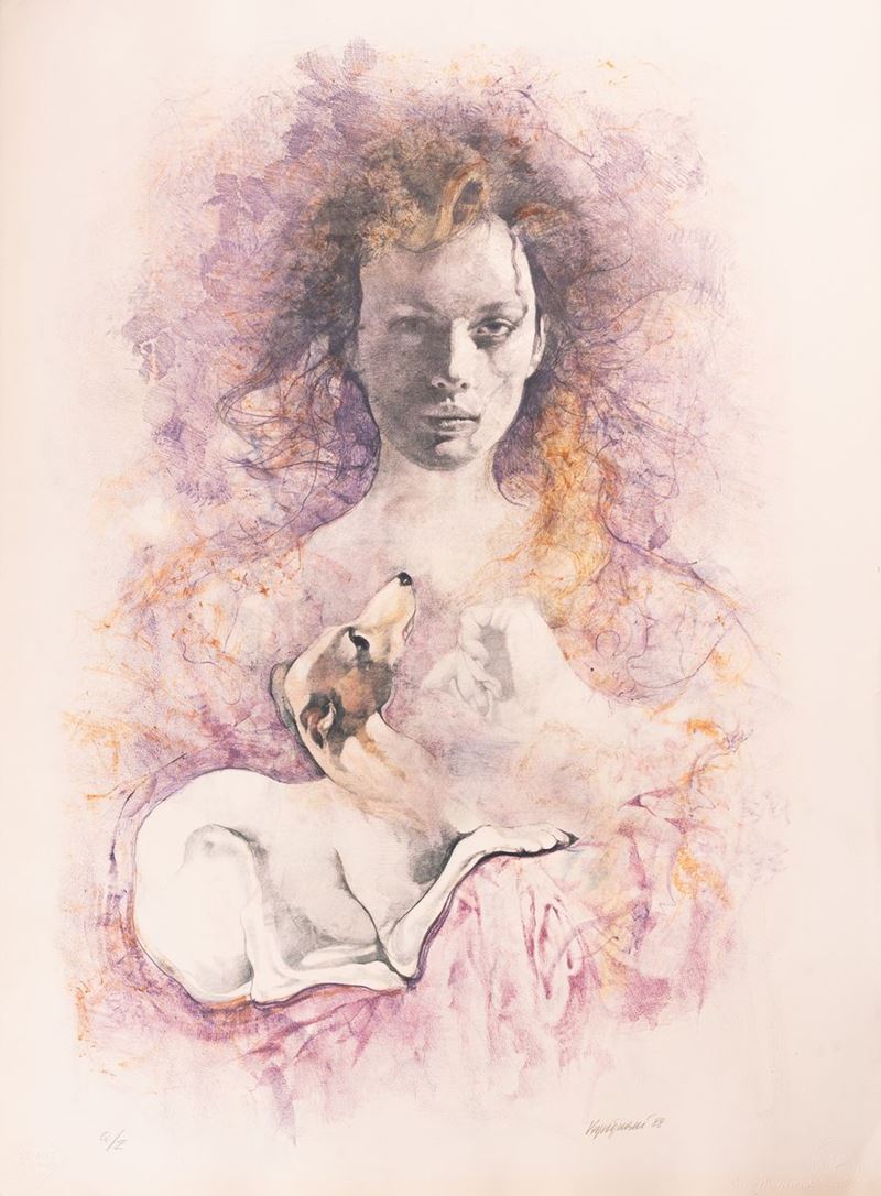 Renzo Vespignani - Figura Femminile con Cane