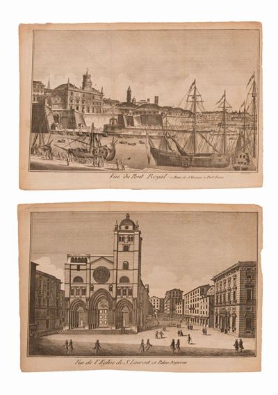 Lotto di Due Incisioni: - Vue Du Pont Royal 1 Banc De St. George a Port Franc. Guidotti - Vue del...