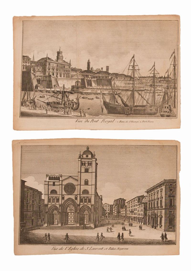 Lotto di Due Incisioni: - Vue Du Pont Royal 1 Banc De St. George a Port Franc. Guidotti - Vue del...