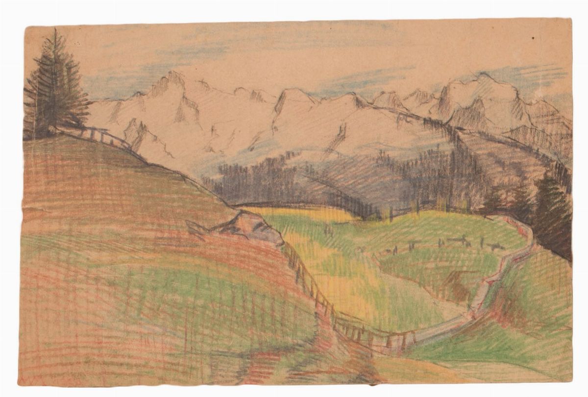 Lotto di Quattro Acquerelli e 1 Disegno di Bernard Badon Raffiguranti le Valli di Lanzo nelle Alp...