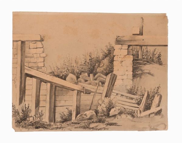 acquerello raffigurante rovine  - Acquerello - Auction Libri Antichi, Incisioni e Disegni - Gliubich Casa d'Aste