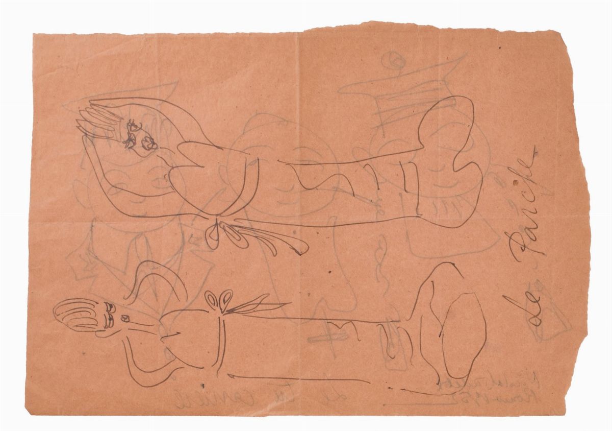 Lotto di 4 Disegni Umoristici di Nicola Ciarletta in Due Fogli al Fronte e al Retro.