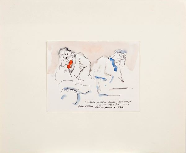 Walter Piacesi : L'attesa  (1977)  - China e acquerello su carta - Asta Arte Moderna e Contemporanea - Gliubich Casa d'Aste