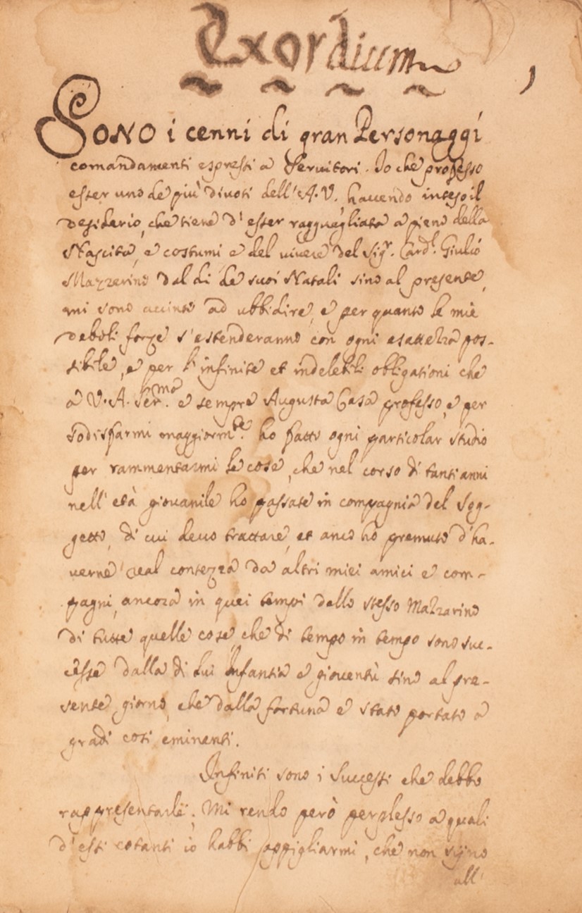 Relatione della Nascita, Costumi e Vita del Sig.cardinalee Giulio Mazzarino